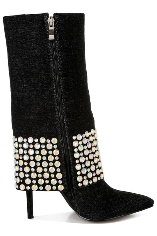 Women's Rhinestone Detail Denim Boots