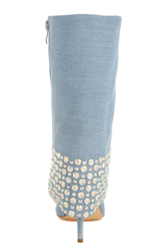 Women's Rhinestone Detail Denim Boots