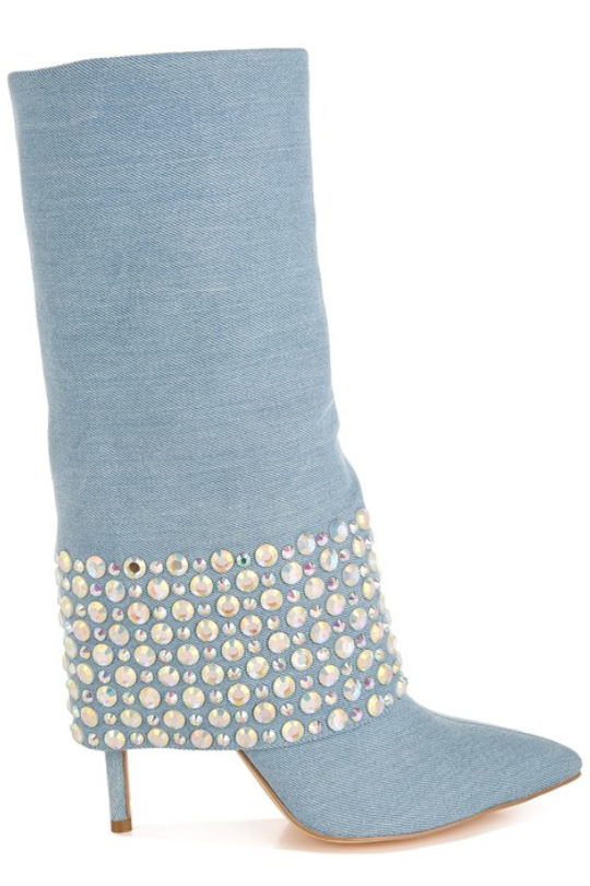 Women's Rhinestone Detail Denim Boots