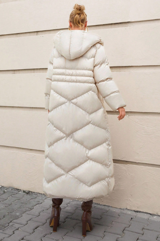 Women Hooded Detailed Long Winter Puffer Coats