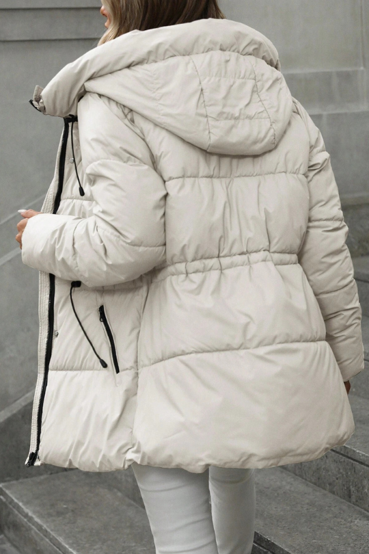 Women's Adjustable Quilted Waist Length Hooded Coat