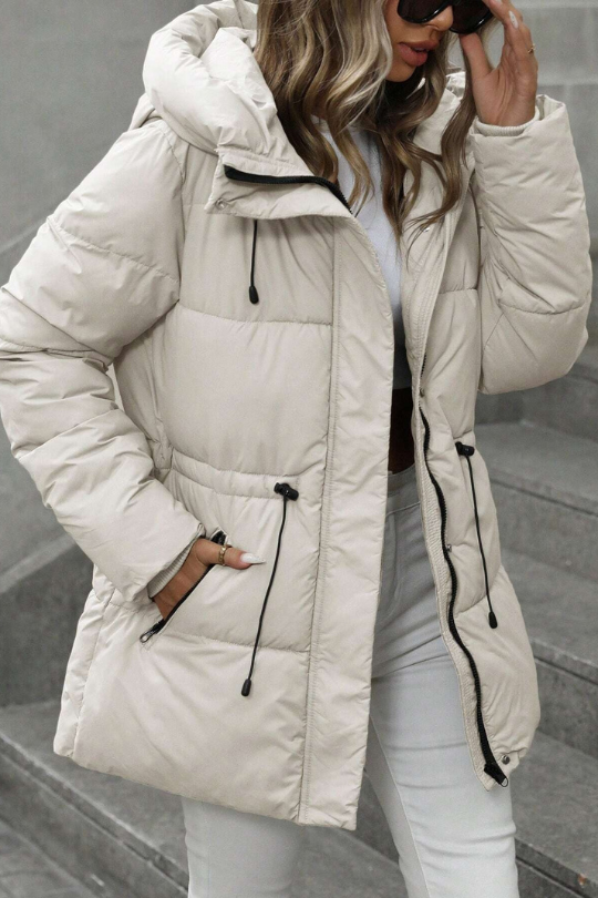 Women's Adjustable Quilted Waist Length Hooded Coat