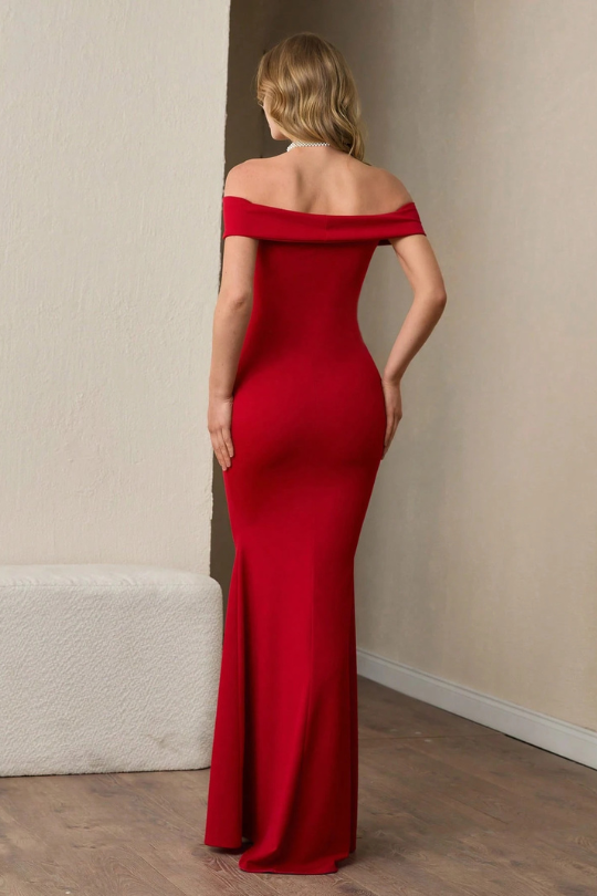 Woman's Ruby Red Off Shoulder Evening Dress
