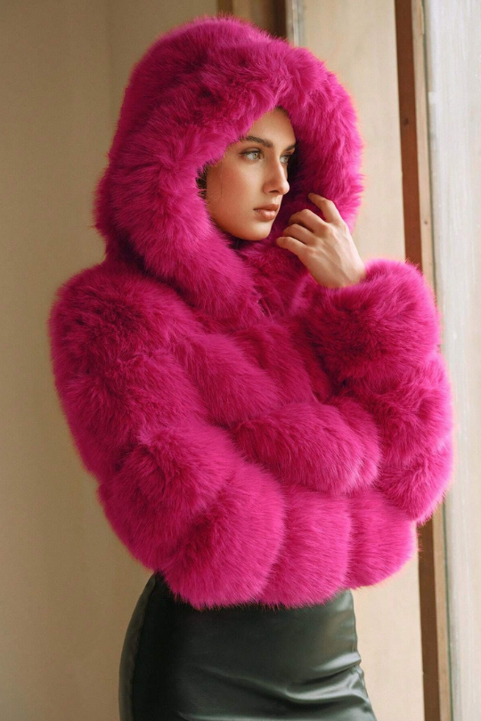 Women's Elegant Fox Fur Hooded Coat