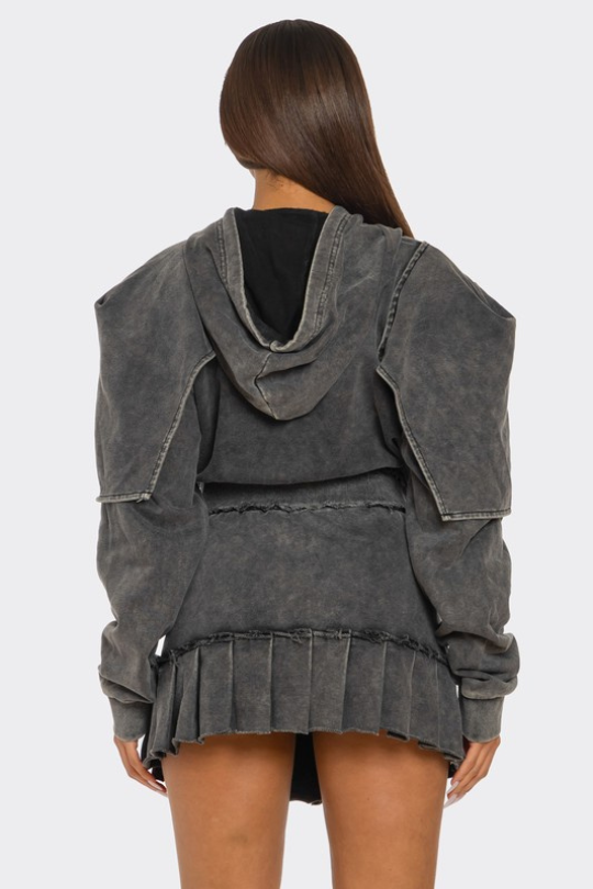 Street Luxe Hooded Long Sleeve Mini Skirt Set
