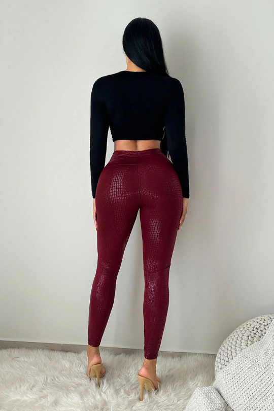 Burgundy Animal Print High Waist Skinny Leggings