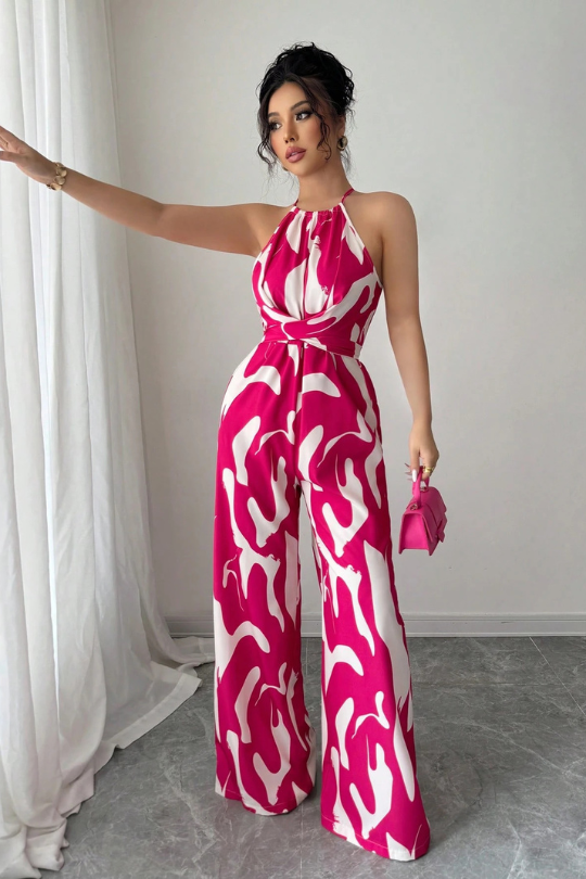 Women's Tall Pattern One Piece Halter Jumpsuit