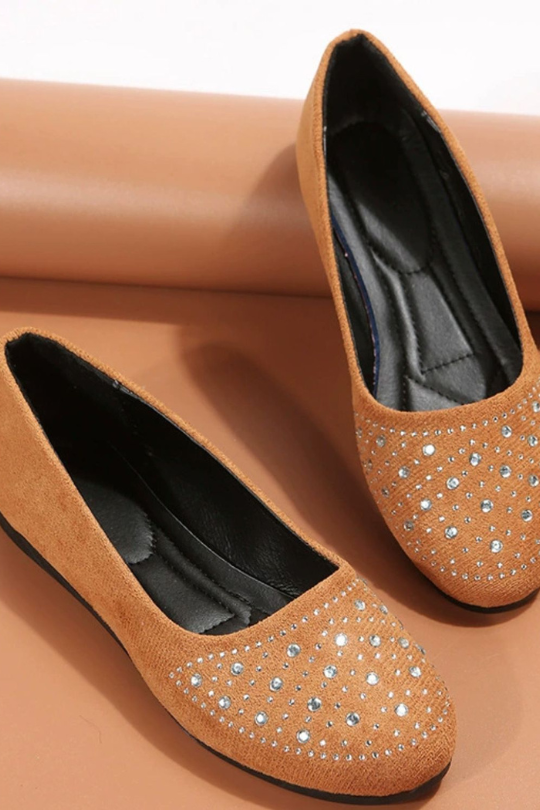 Zapatos planos sin cordones con diamantes de imitación para mujer