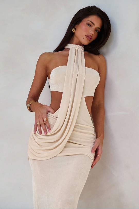 Bandage Chiffon Wrap Bodycon Maxi Dress