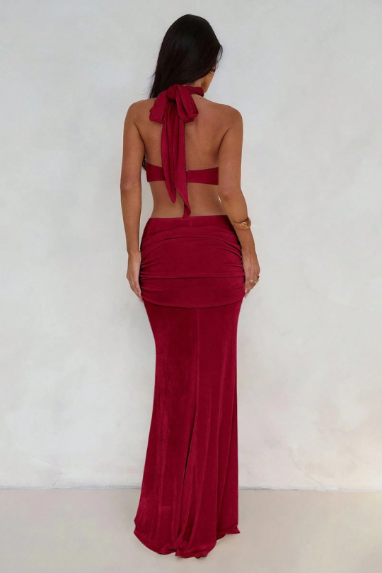 Bandage Chiffon Wrap Bodycon Maxi Dress