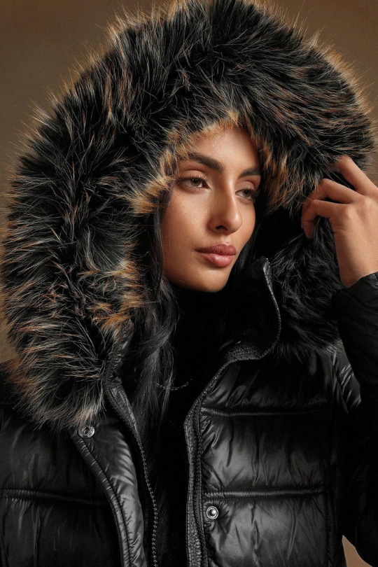 Abrigo acolchado de largo medio con cuello de piel para mujer de Anewsta, otoño/invierno 147