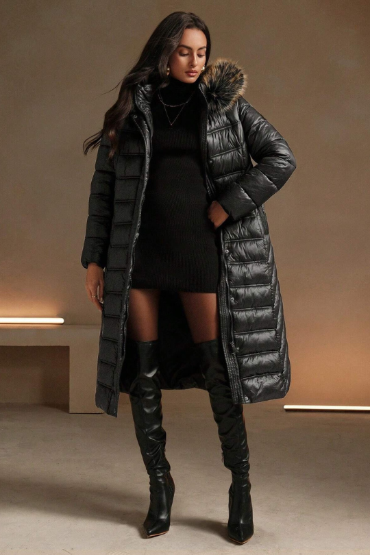 Women's Bear Collar Mid-Length Puffer Coat