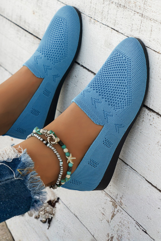 Zapatos planos sin cordones con punta redonda de malla