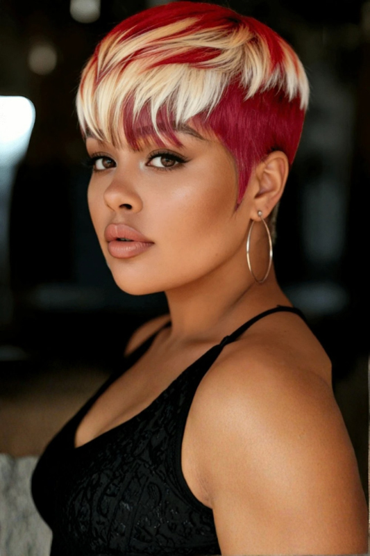 6 Inch Blonde Highlight Pixie Cut Wig Human Hair