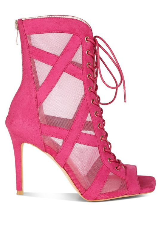Mesh Lace-Up Criss Cross Ankle Boots