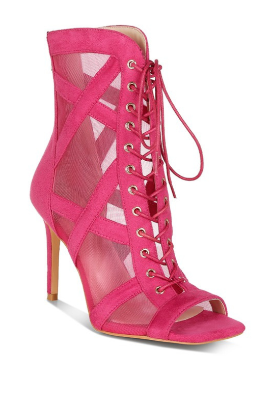 Mesh Lace-Up Criss Cross Ankle Boots