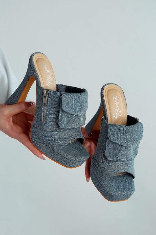 Women's Denim High Heel Mule Sandals