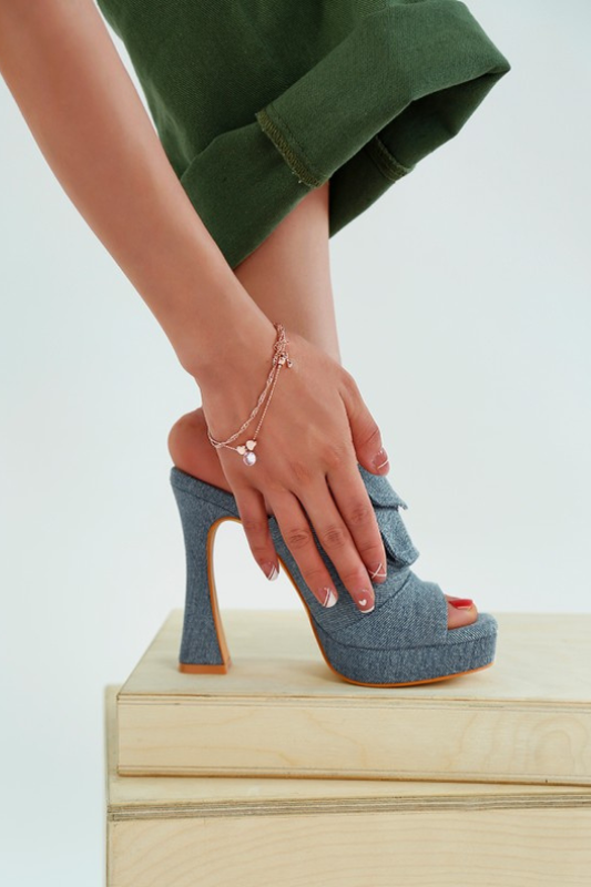 Women's Denim High Heel Mule Sandals