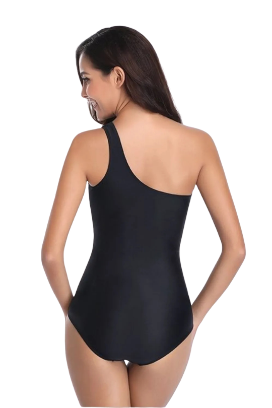 Polka Dot Mesh One-Shoulder Swimsuit