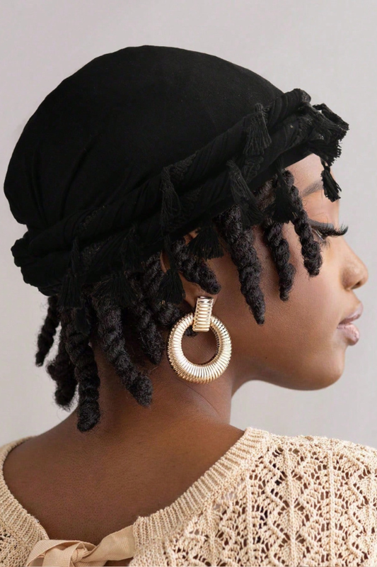 Men’s Tassel Turban Embroidered Twist Headscarf Cap