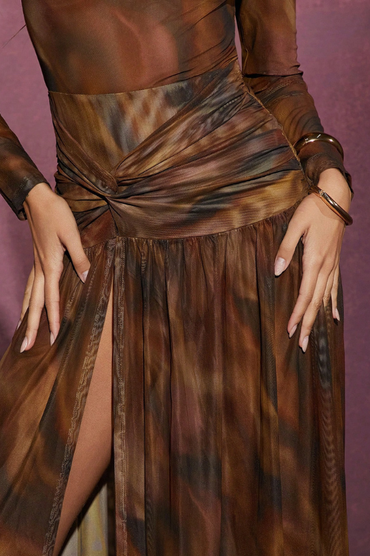 Women’s Mocha Illusion Twist Maxi Dress