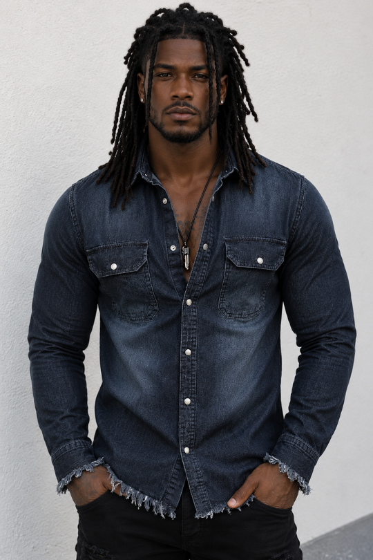Men’s Raw Intent Frayed Denim Shirt