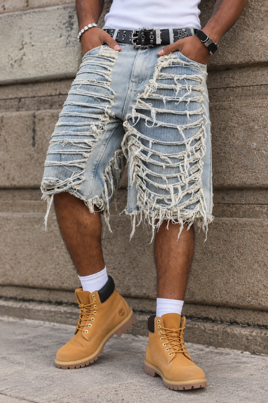Men’s Havoc Ripped Wide-Leg Denim Shorts
