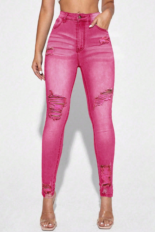 Curvy High Waist Ripped Skinny Jeans
