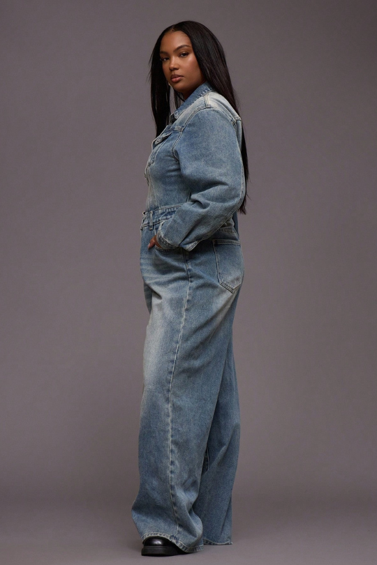 Moseeka One Piece Wide Leg Denim Jumpsuit