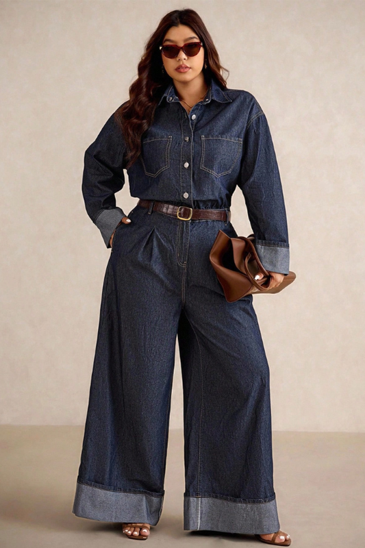 Plus Size Folded Hem One Piece Jumpsuit