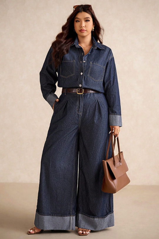 Plus Size Folded Hem One Piece Jumpsuit
