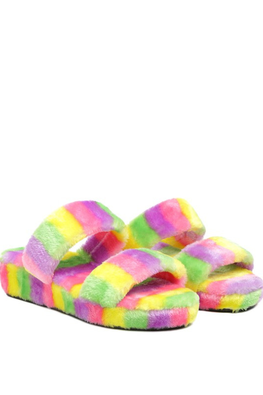 Women's Double Strap Fur Baby Slippers