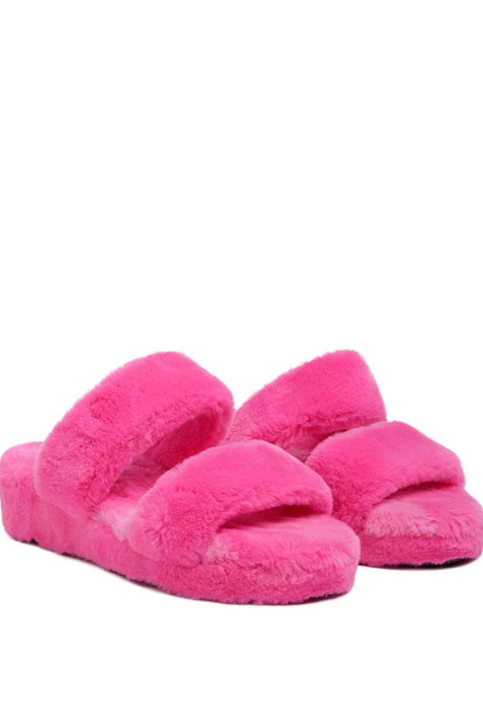 Women's Double Strap Fur Baby Slippers