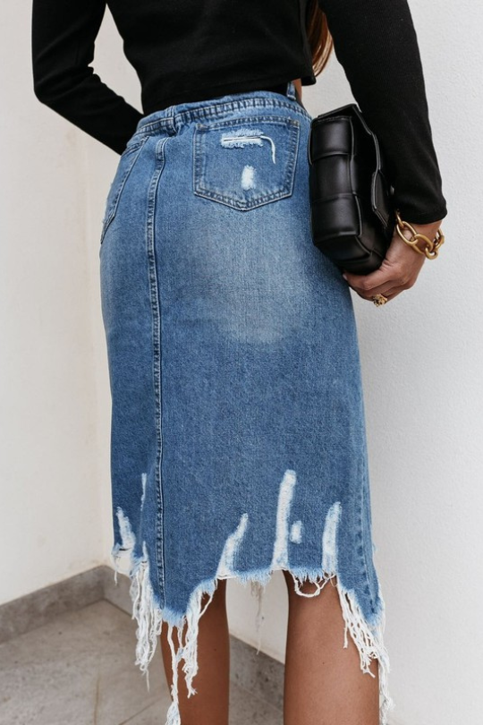Women's Edge Distressed denim Midi Skirt