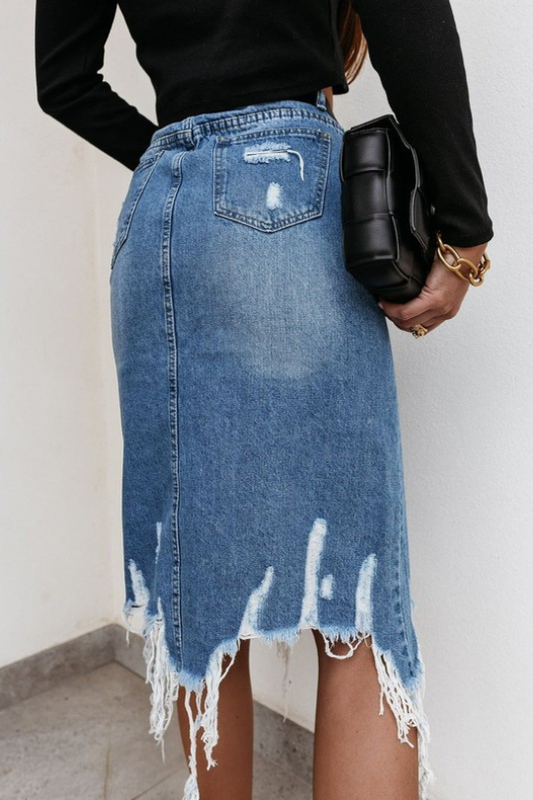 Women's Edge Distressed denim Midi Skirt