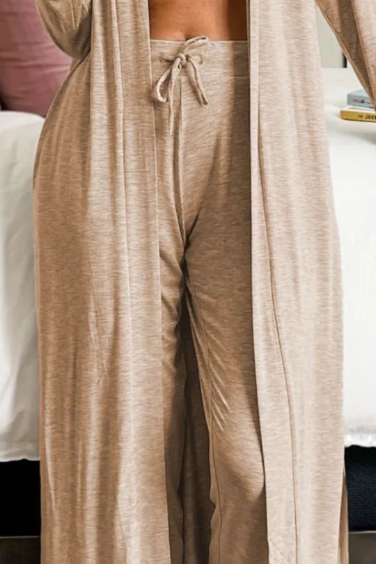 Open Long Sleeve Robe & Pant Lounge Set