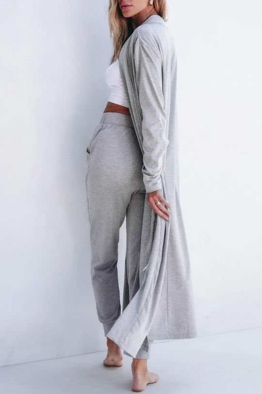 Open Long Sleeve Robe & Pant Lounge Set