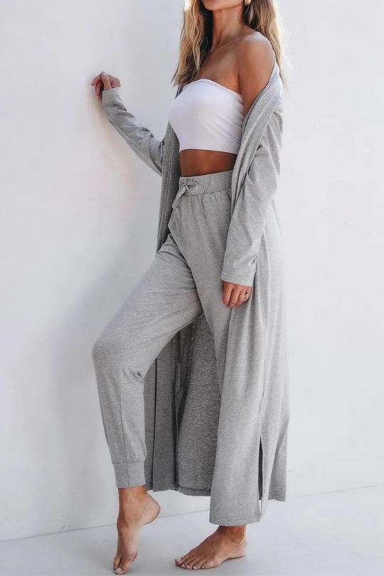 Open Long Sleeve Robe & Pant Lounge Set