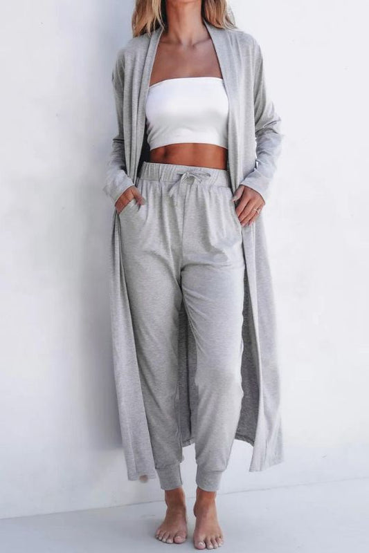 Open Long Sleeve Robe & Pant Lounge Set