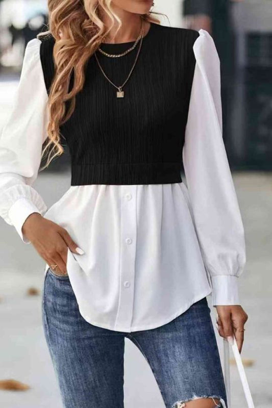 Women's Round Neck Crop Blouse and Sweater