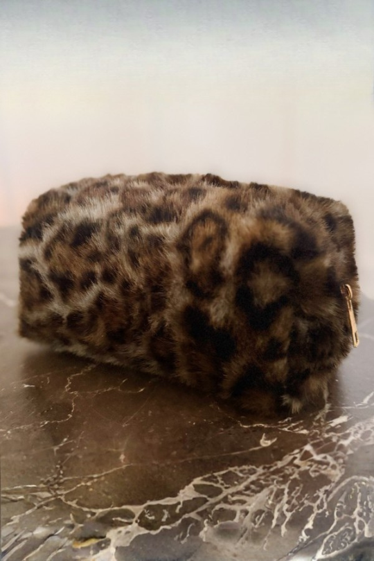 Plush Leopard Cosmetic Travel Makeup Bag