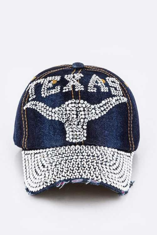 Texas Rhinestone Embellished Denim Cap