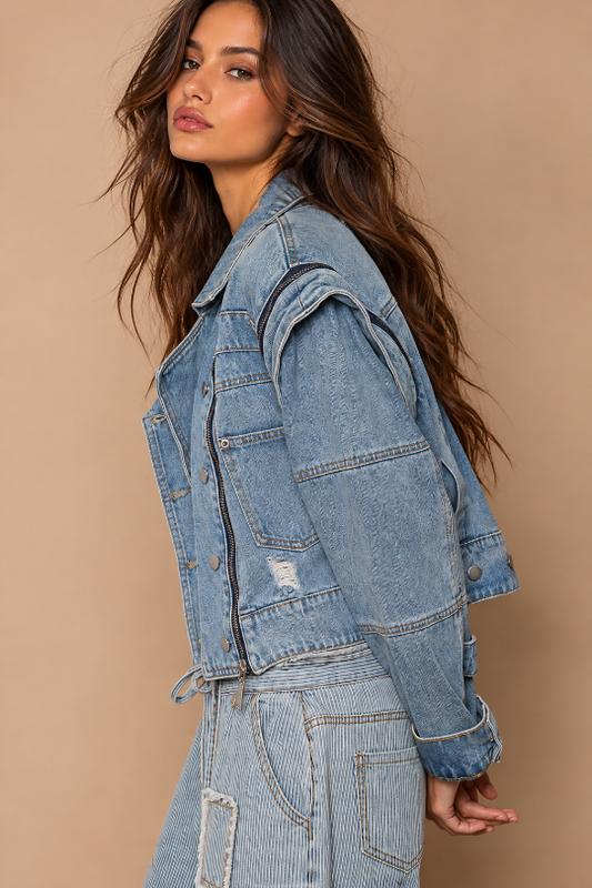 Women’s Zip Tease Cropped Denim Jacket