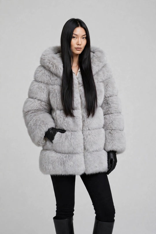 Women's Hooded Faux Fur Coat