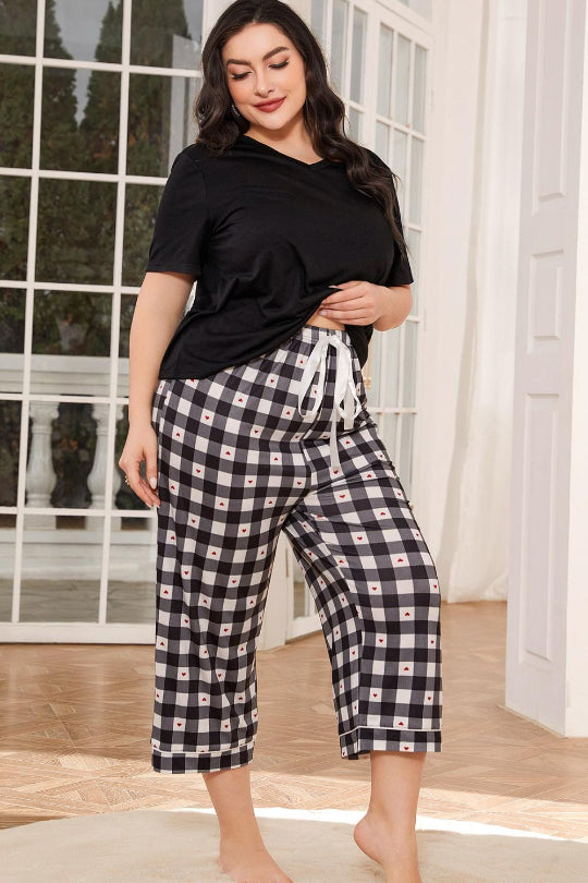 Plus Size V-Neck Tee and Pants Lounge Set
