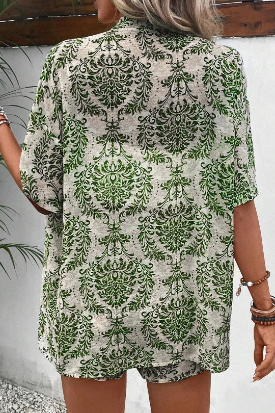 Women's Printed Open Front Top and Shorts Set