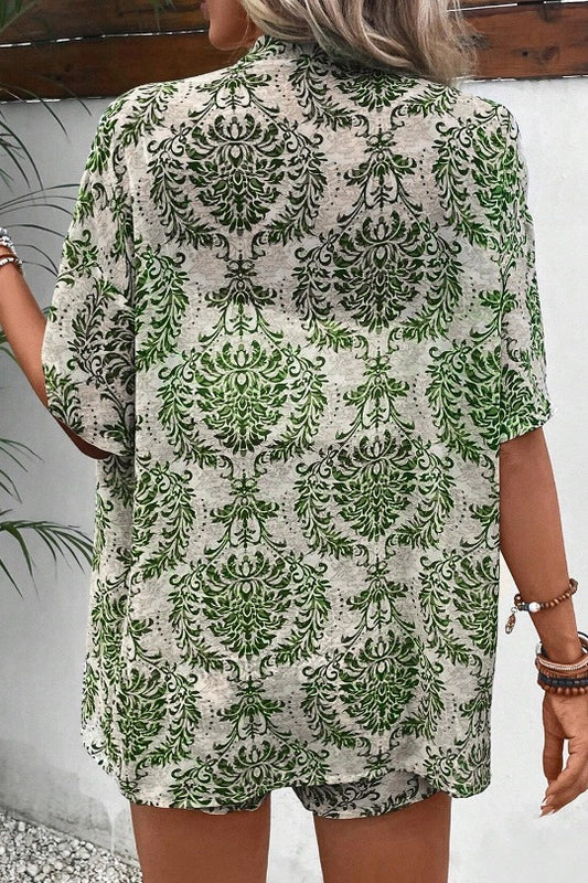 Women's Printed Open Front Top and Shorts Set