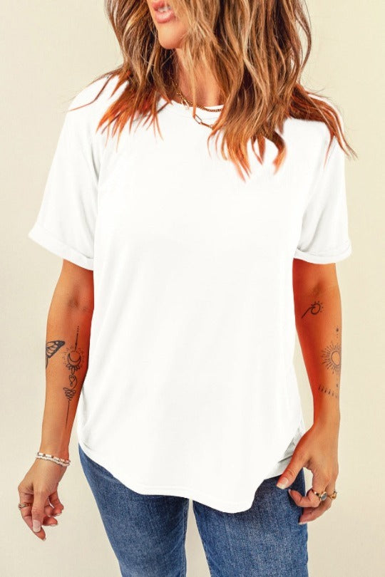 Camiseta informal de manga corta y cuello redondo