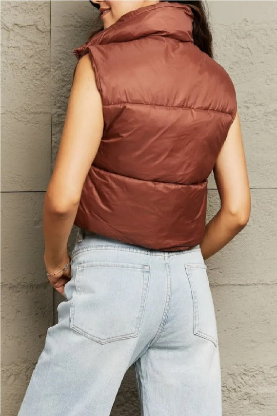 Puffer Cropped Drawstring Vest Jacket