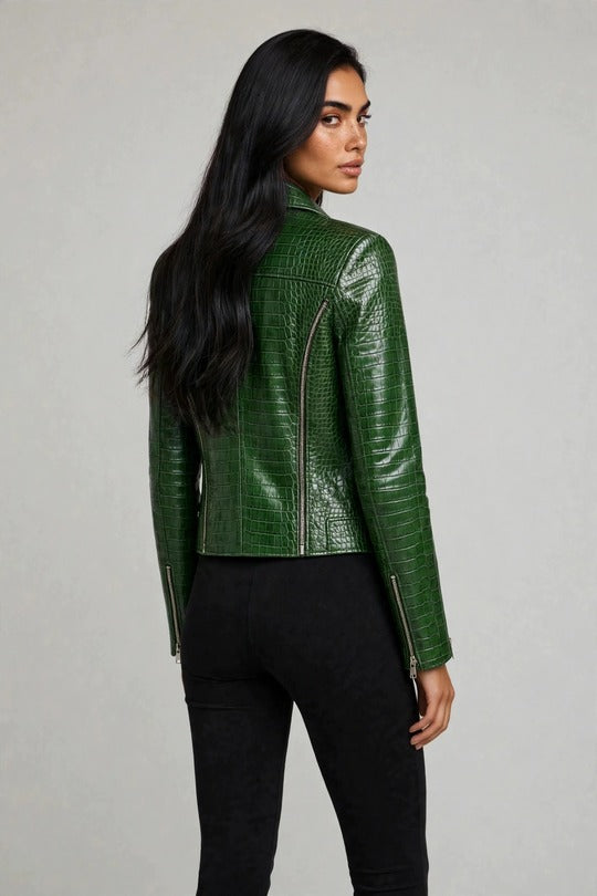 Emerald City Embossed Biker Jacket